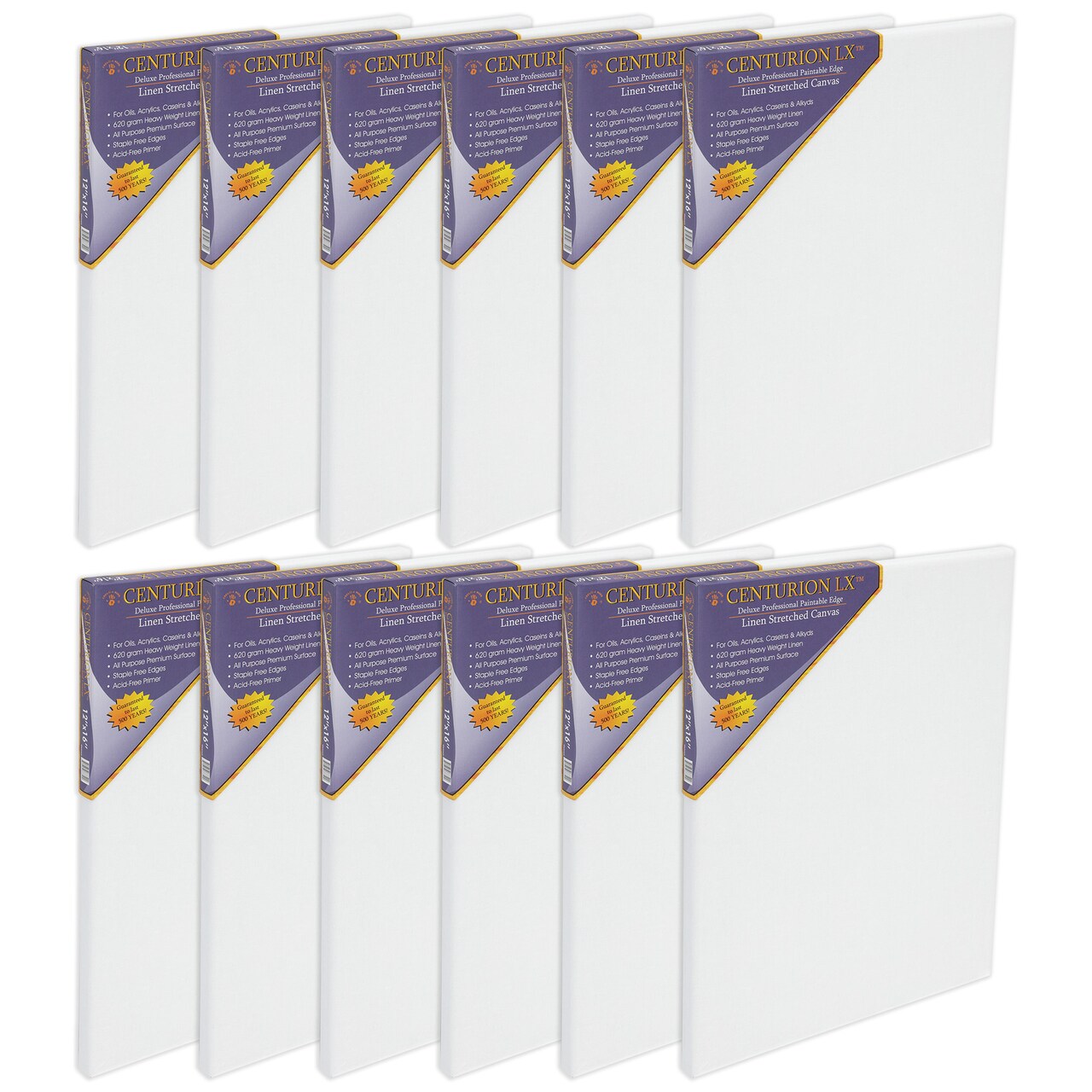 Centurion LX Acrylic Triple Primed Linen Stretched Canvas for Painting, 3/4" Deep, 12 Pack - Acid-Free 11 oz Linen Canvas For Artists, Beginners, Professionals - Universally Primed